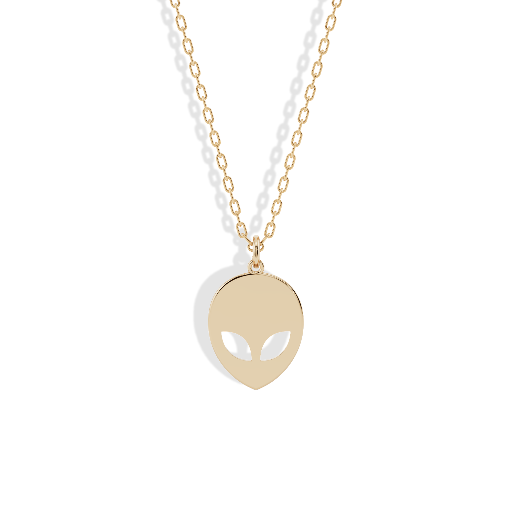 Alien Face Pendant Necklace 14K Gold Silver mens space necklace with detailed UFO inspired design