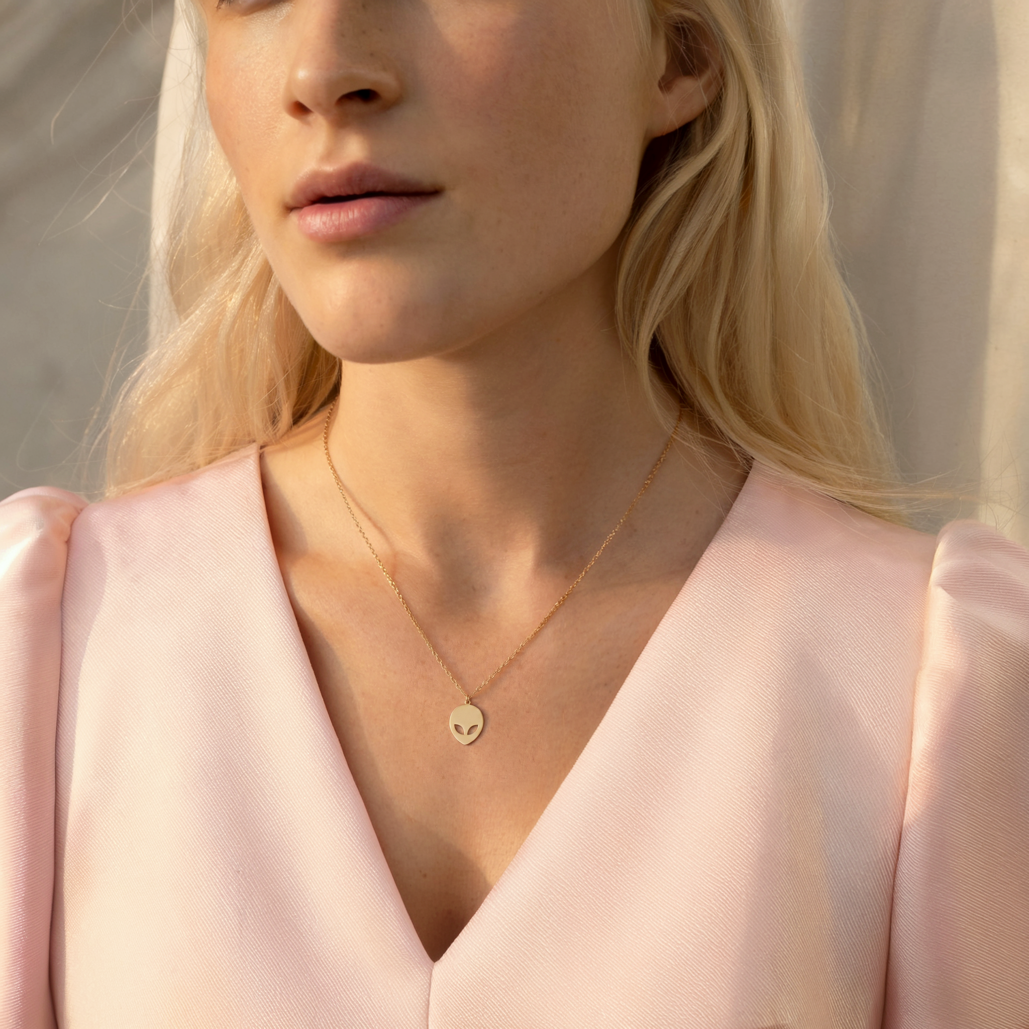 Alien Face Pendant Necklace 14K Gold / Silver