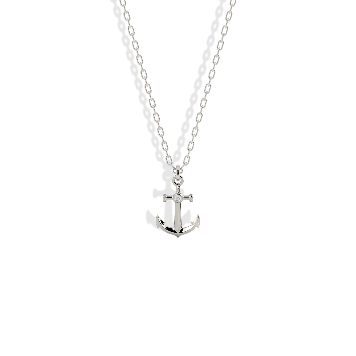 Cool white gold anchor pendant, a nautical piece for silver toned stacks