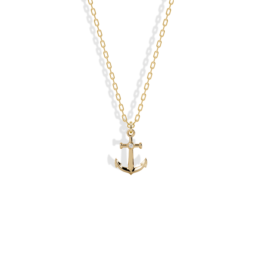 Yellow gold anchor with a single centre stone: the Anchor Stone Diamond Pendant Necklace 14K Gold / Silver