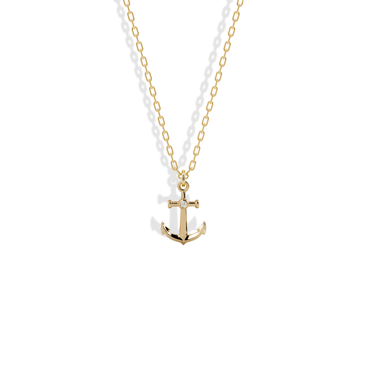 Yellow gold anchor with a single centre stone: the Anchor Stone Diamond Pendant Necklace 14K Gold / Silver