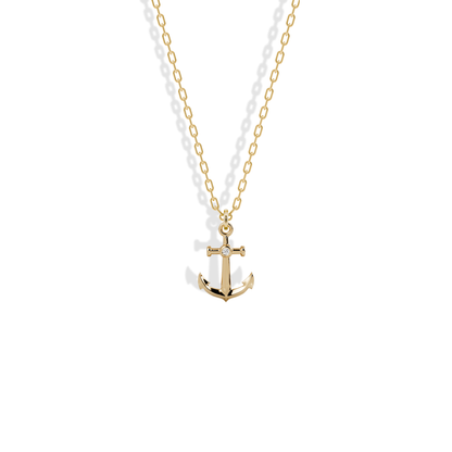 Yellow gold anchor with a single centre stone: the Anchor Stone Diamond Pendant Necklace 14K Gold / Silver
