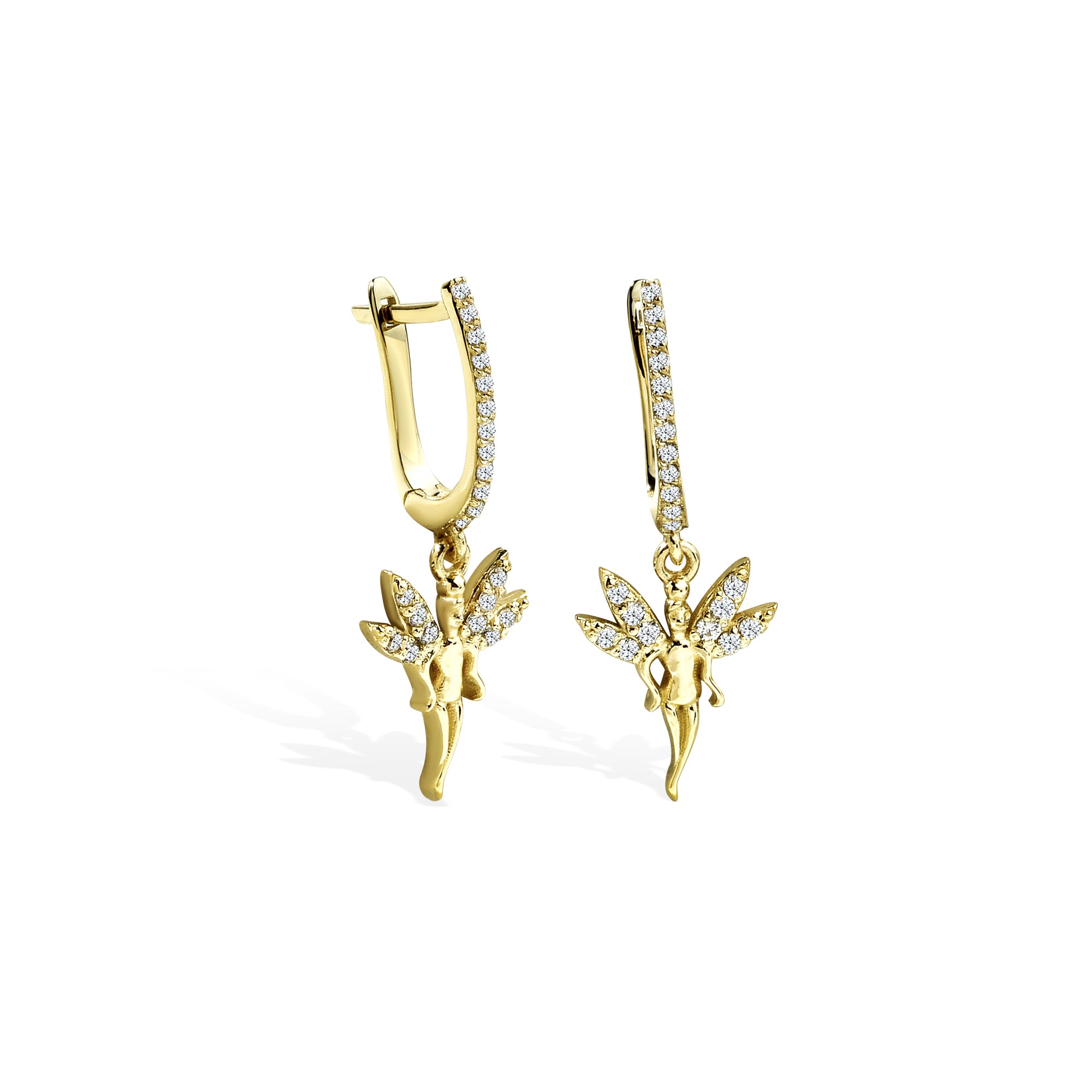 Angel Girl Dangling Diamond Earrings 14K Gold