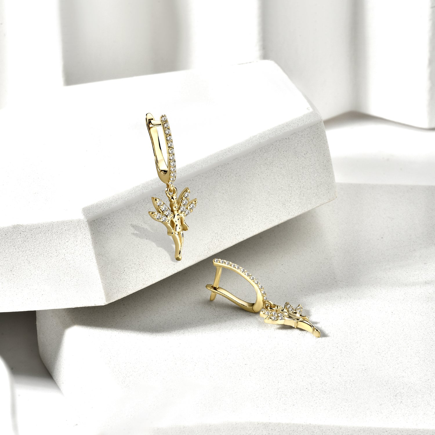 Angel Girl Dangling Diamond Earrings 14K Gold