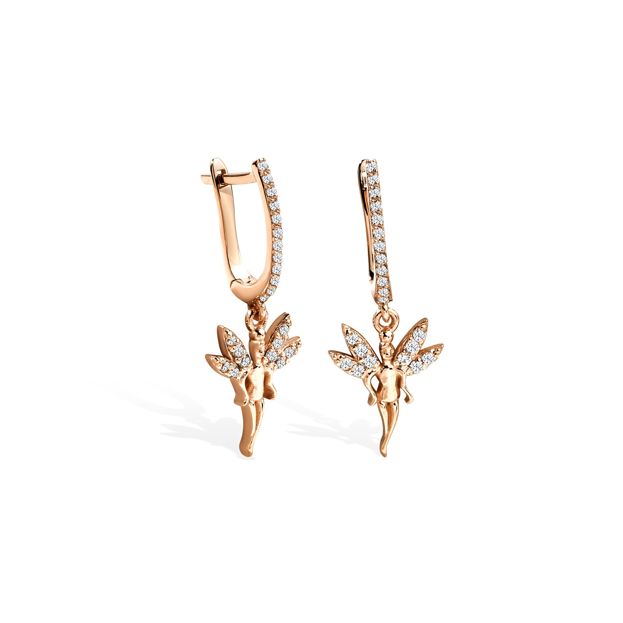 Angel Girl Dangling Diamond Earrings 14K Gold