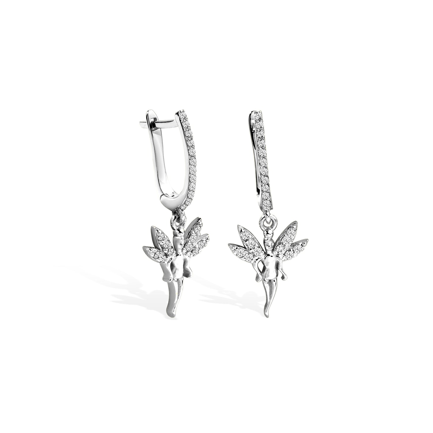 Angel Girl Dangling Diamond Earrings 14K Gold
