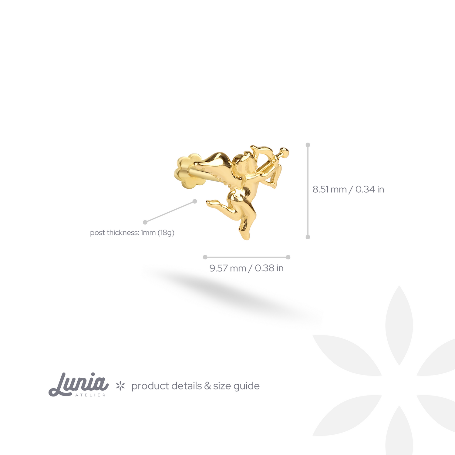 Angel of Love Flatback Ear Piercing 14K Gold