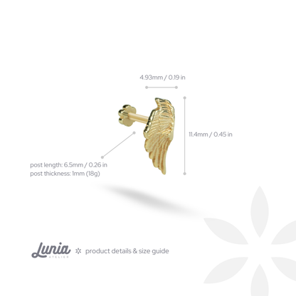 Angel Wing Flatback Ear Piercing 14K Gold