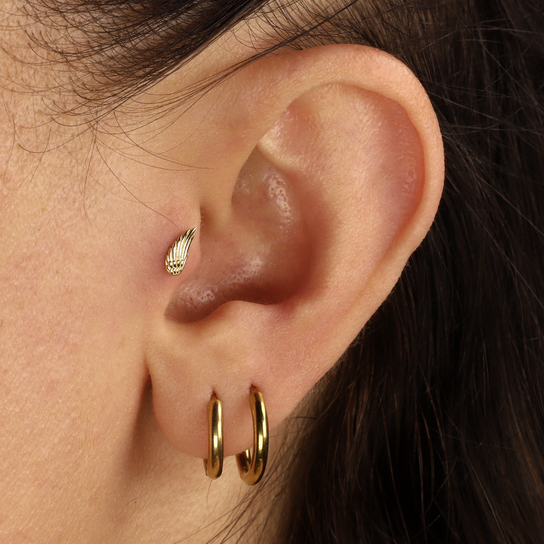 Angel Wing Flatback Ear Piercing 14K Gold