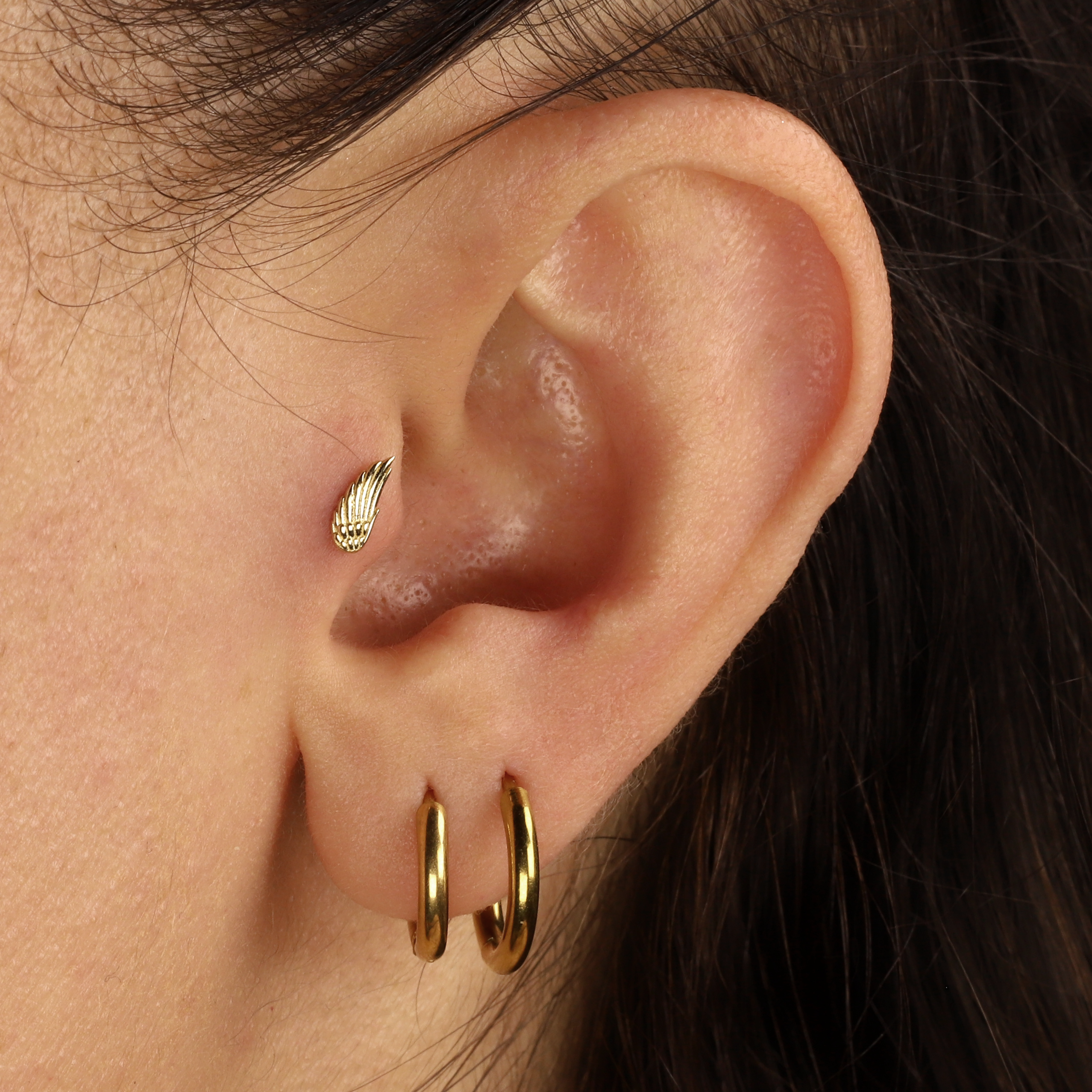 Angel Wing Flatback Ear Piercing 14K Gold
