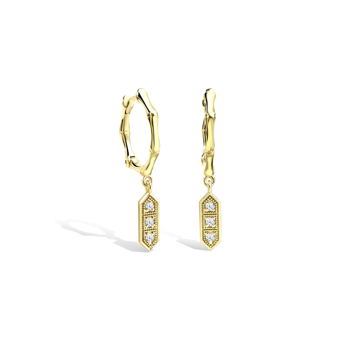 Angular Dangle Diamond Hoops Earrings 14K Gold