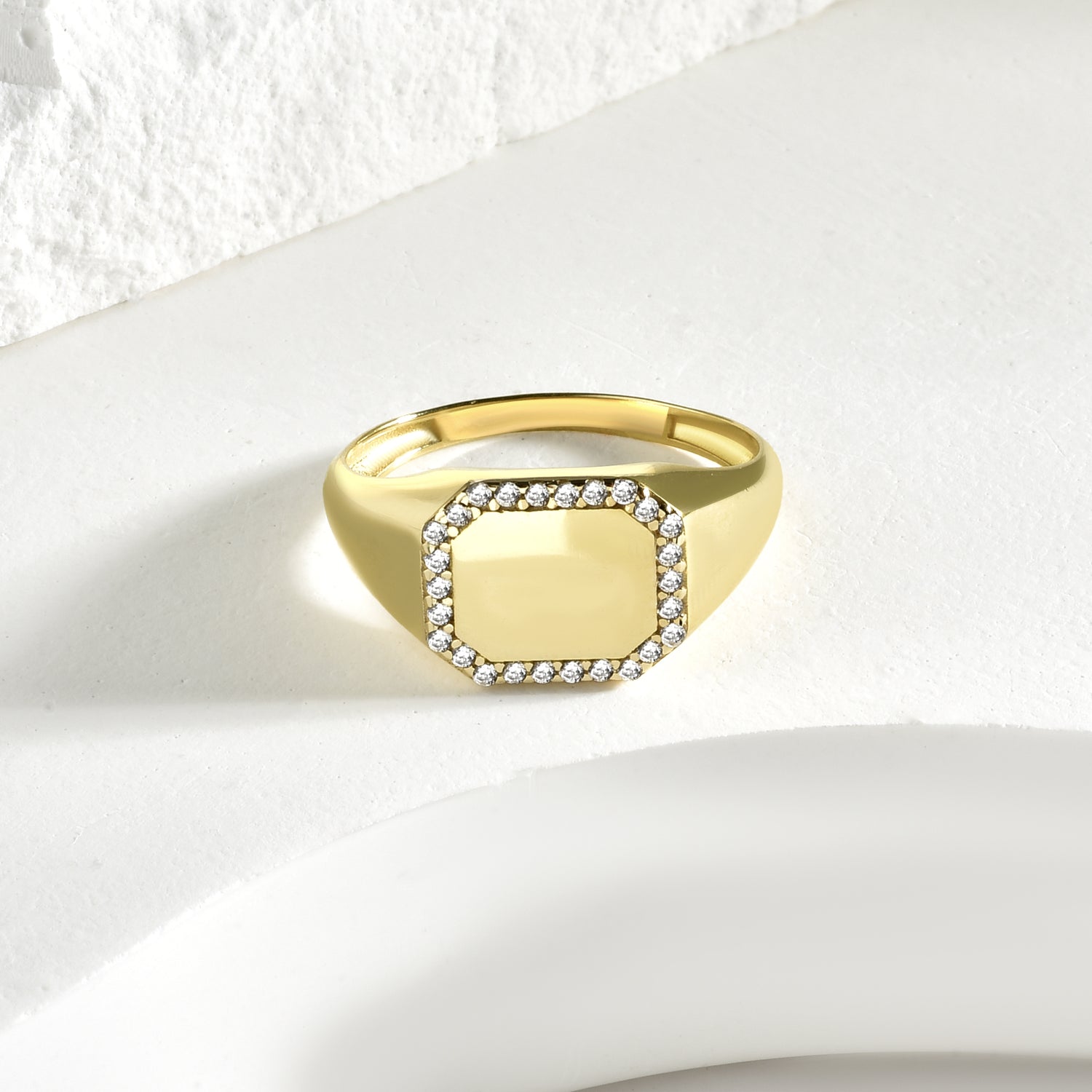 Angular Signet Diamond Ring 14K Gold