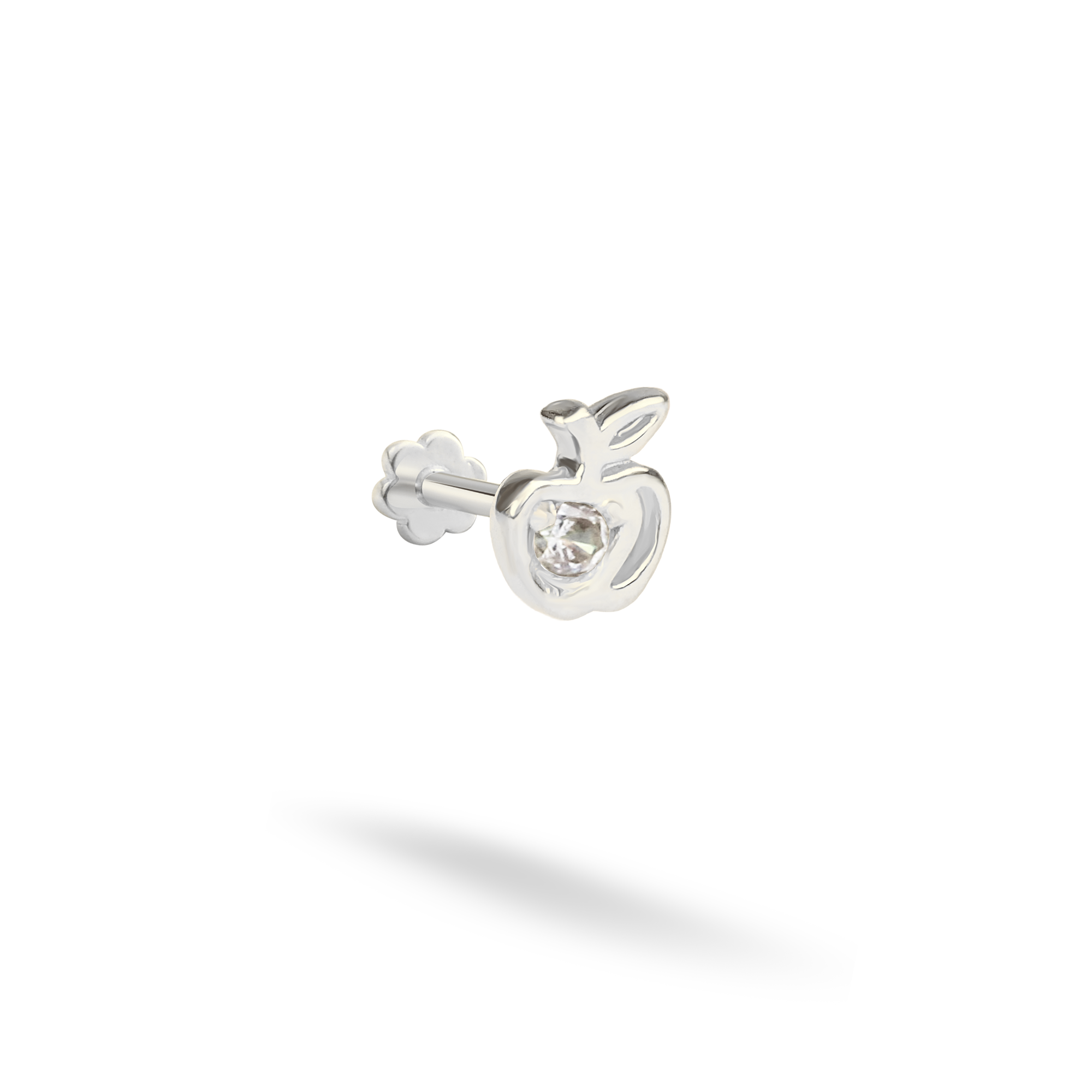 Apple Flatback Ear Piercing 14K Gold with CZ Stone
