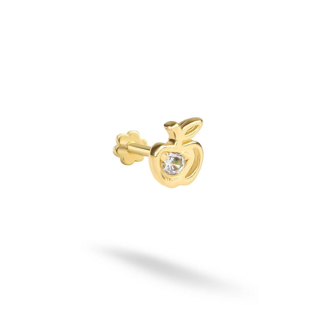 Apple Fruit Flatback Ear Piercing 14K Gold with CZ Stone