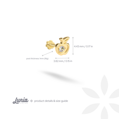 Apple Flatback Ear Piercing 14K Gold with CZ Stone