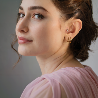 Apple Flatback Ear Piercing 14K Gold with CZ Stone
