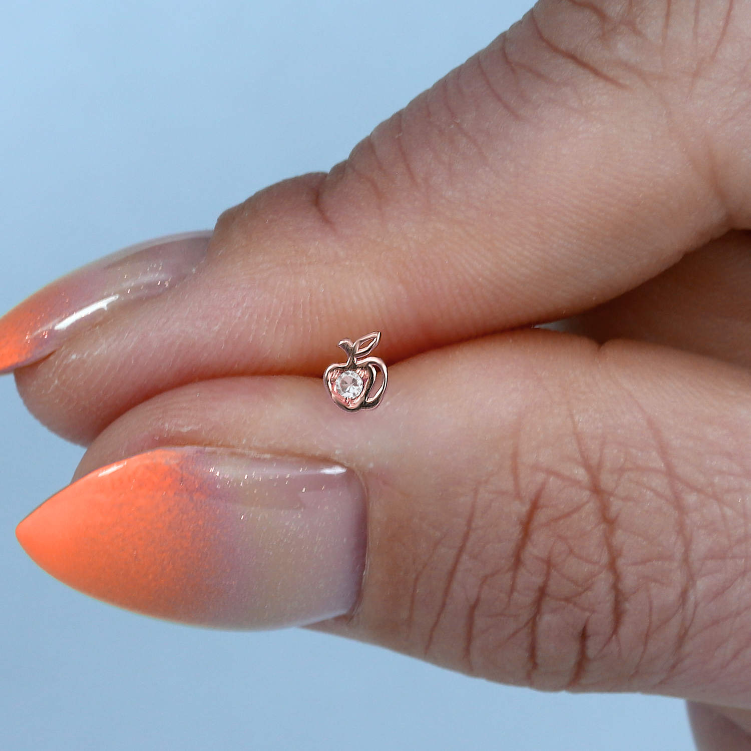 Apple Flatback Ear Piercing 14K Gold with CZ Stone