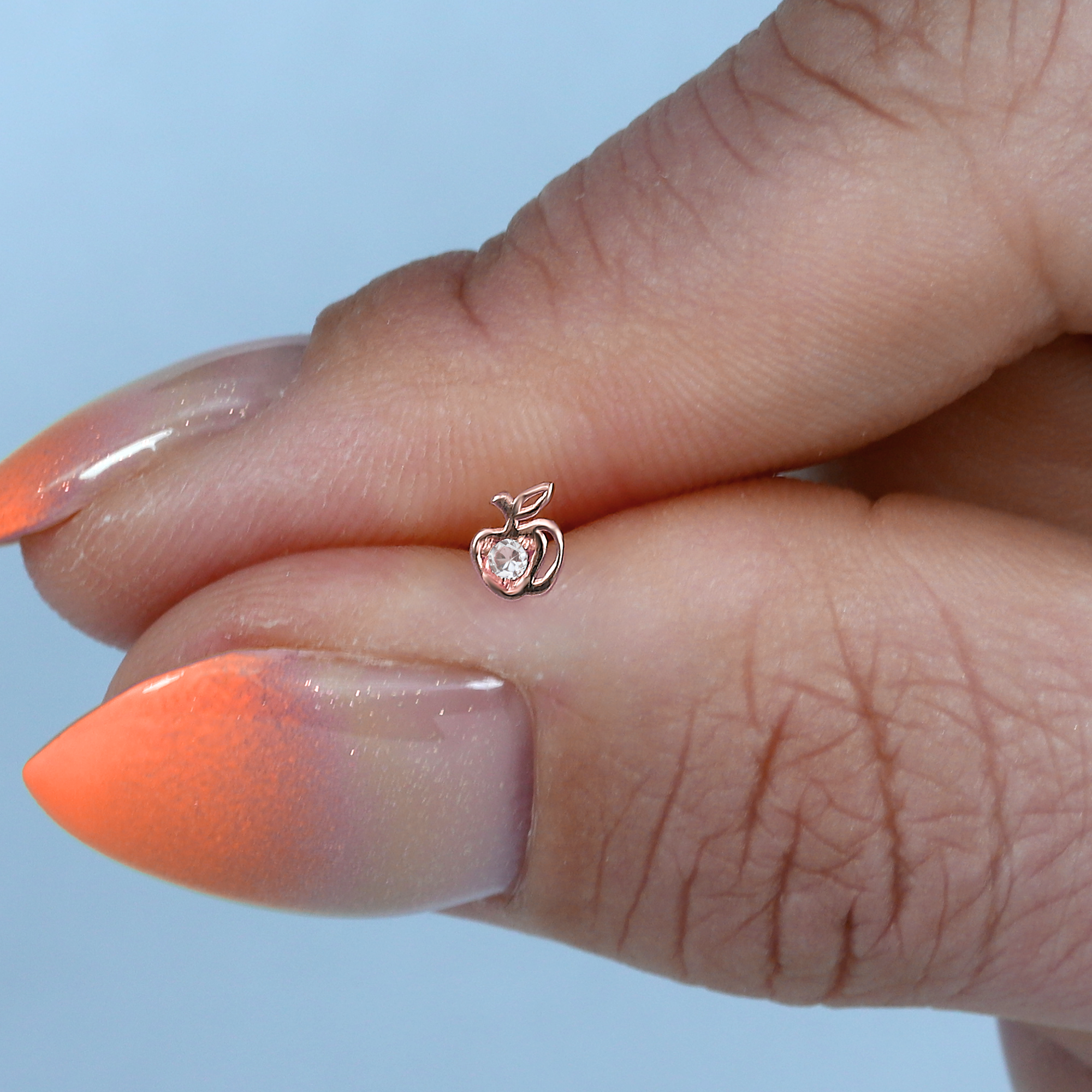 Apple Flatback Ear Piercing 14K Gold with CZ Stone