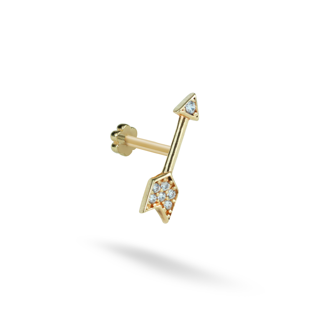 Arrows Flatback Ear Piercing 14K Gold with CZ Stone