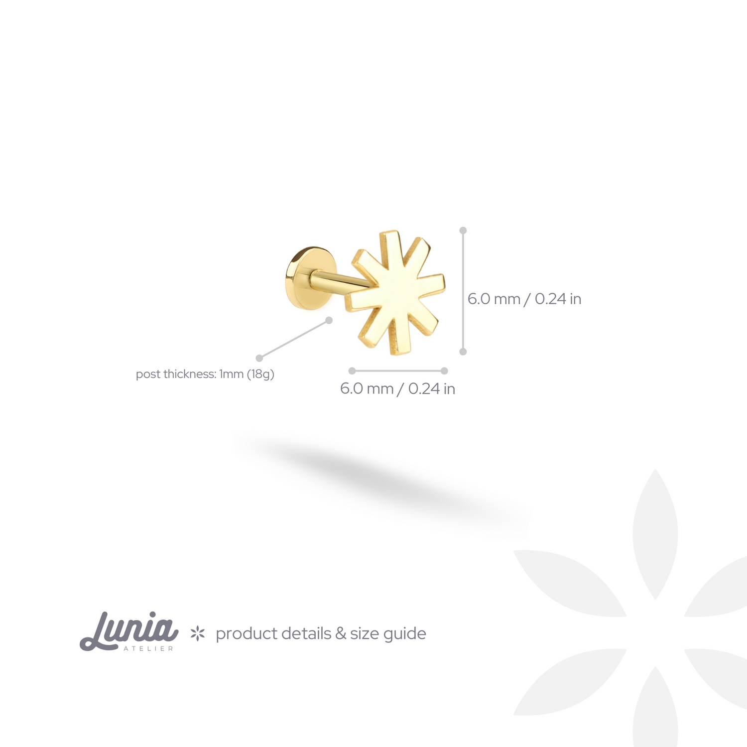 Asterisk Star Flatback Ear Piercing 14K Gold