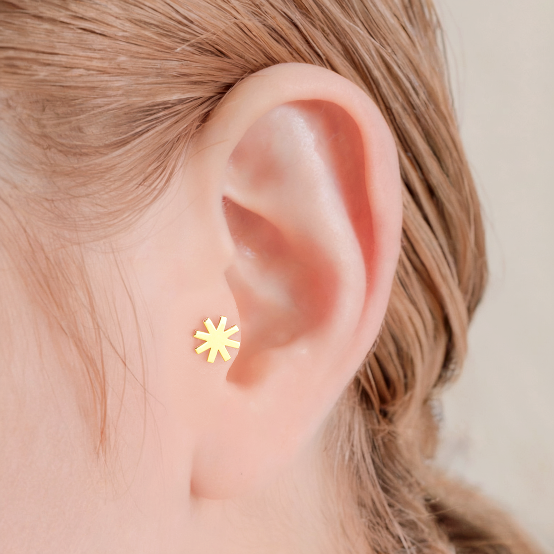 Asterisk Star Flatback Ear Piercing 14K Gold