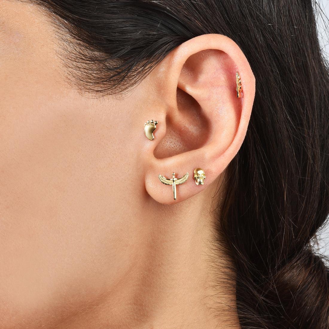 Tiny Footprint Flatback Ear Piercing 14K Gold