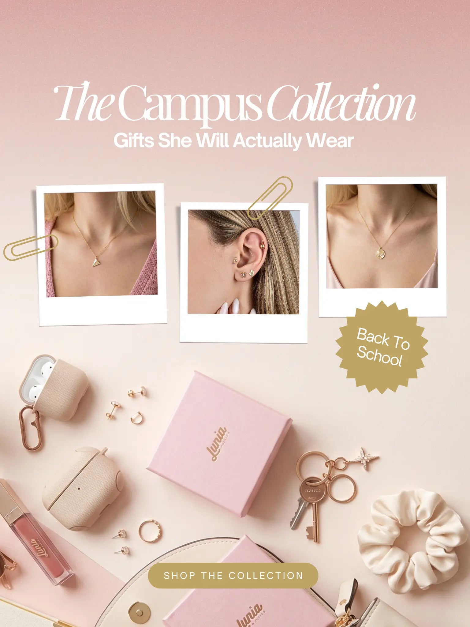 Back to school jewelry gifts in solid 14K gold and sterling silver, styled for college students by Lunia Atelier