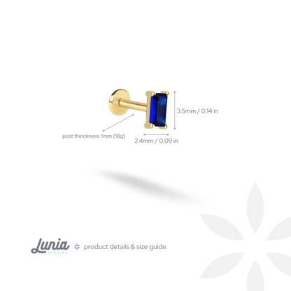 Birthstone Gemstone Custom Rectangle Ear Piercing 14K Gold / Silver