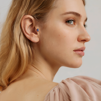 Birthstone Gemstone Custom Rectangle Ear Piercing 14K Gold / Silver