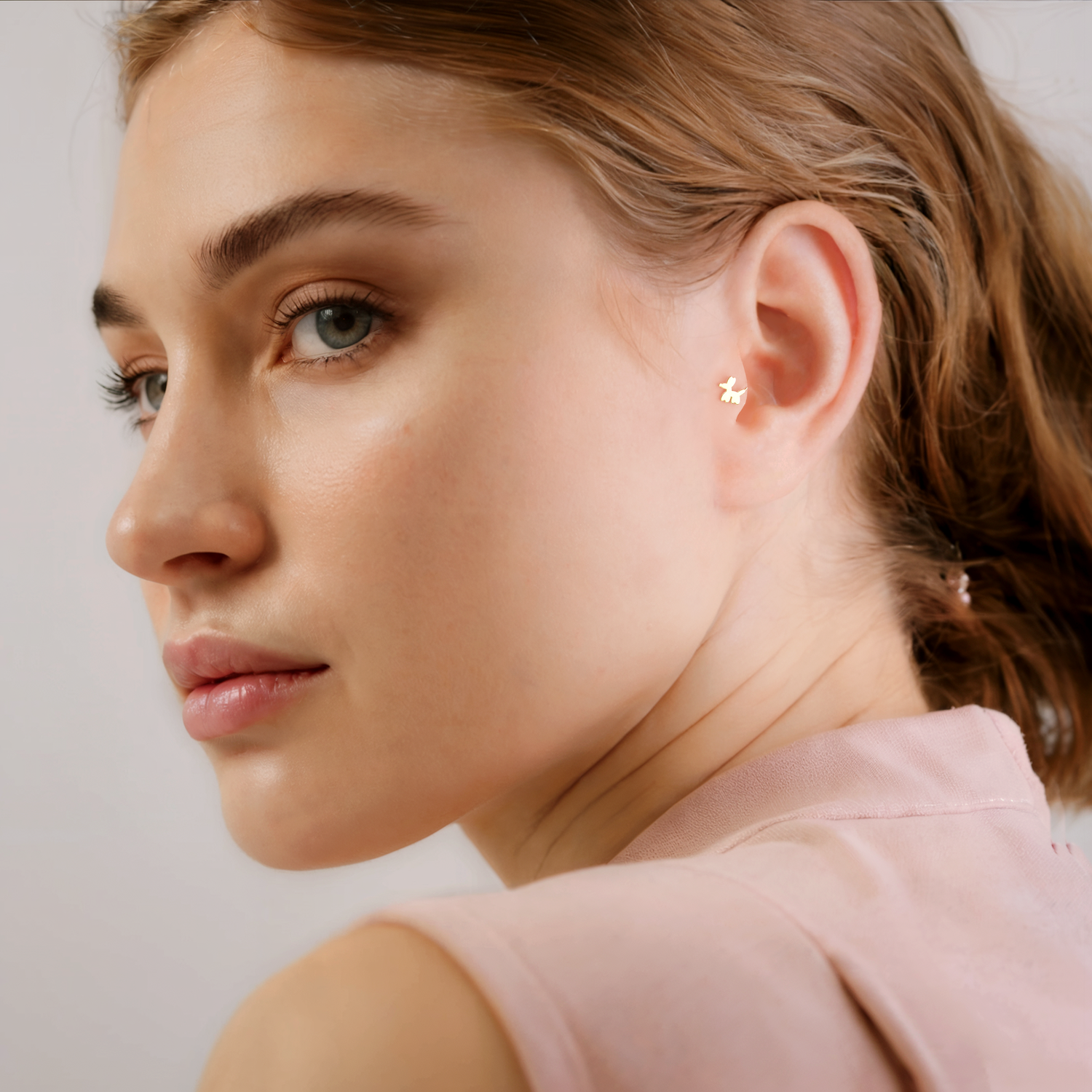 Balloon Dog Flatback Ear Piercing 14K Gold