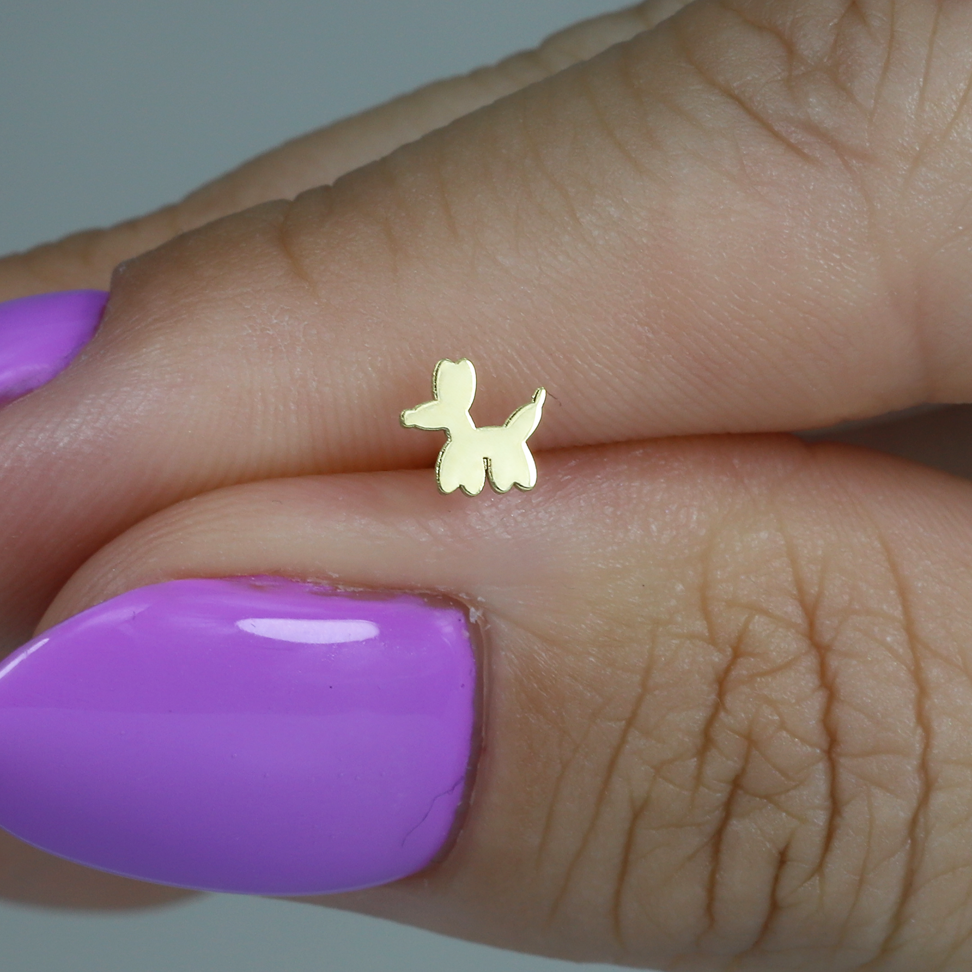 Balloon Dog Flatback Ear Piercing 14K Gold