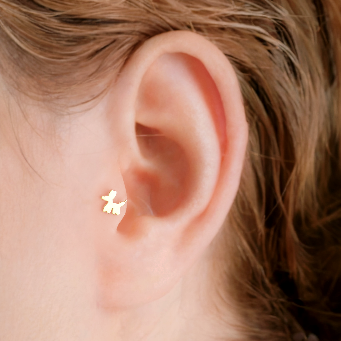 Balloon Dog Flatback Ear Piercing 14K Gold