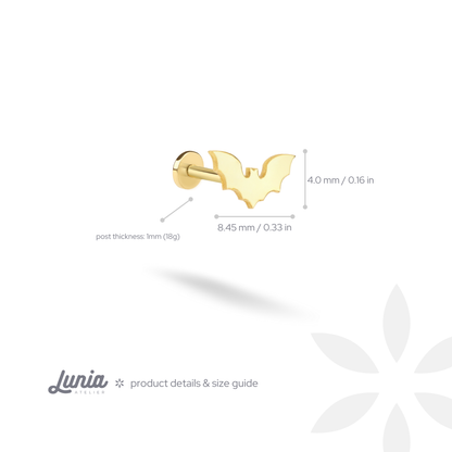 Bat Flatback Ear Piercing 14K Gold