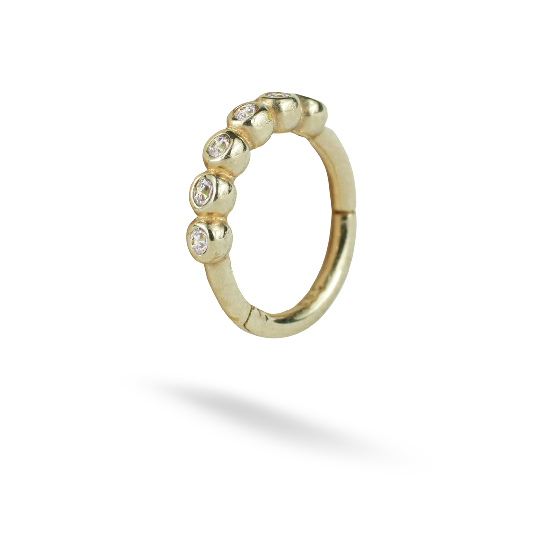 Beaded Hoop Ear Piercing 14K Gold with CZ Stone