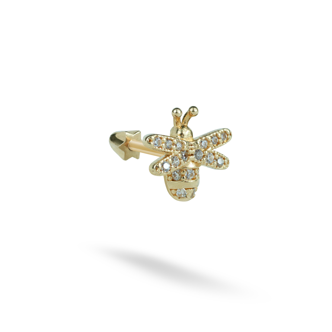 Bee Flatback Ear Piercing 14K Gold with CZ Stone
