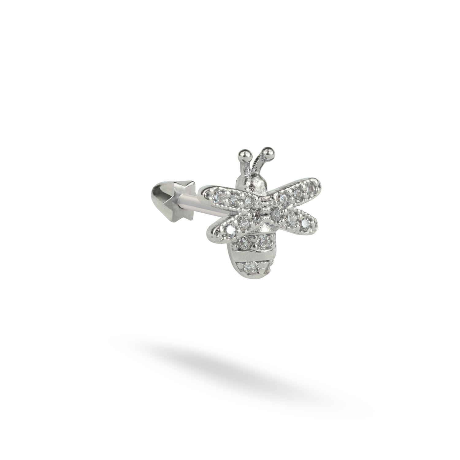 Bee Flatback Ear Piercing 14K Gold with CZ Stone