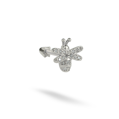 Bee Flatback Ear Piercing 14K Gold with CZ Stone