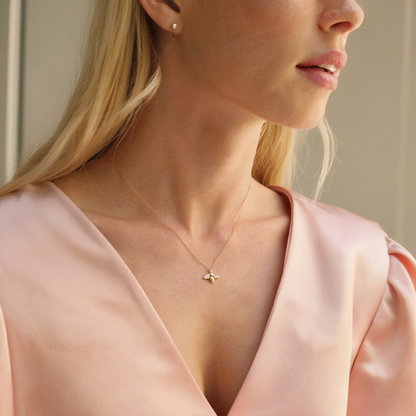 Bee Stone Wing Pendant Necklace 14K Gold / Silver with wing stone detail. 