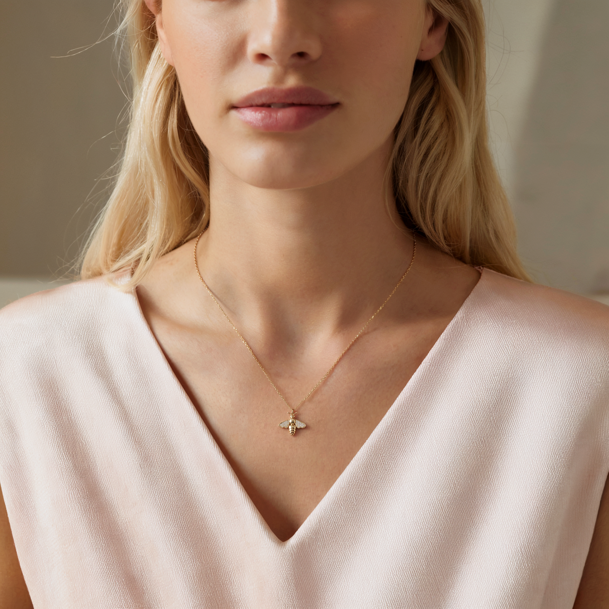Bee Stone Wing Pendant Necklace 14K Gold / Silver