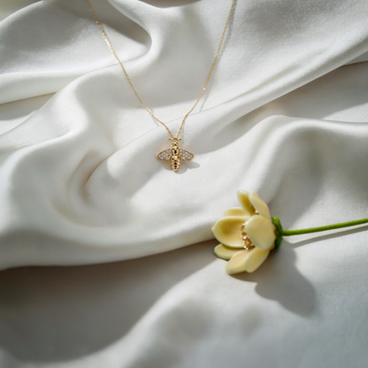 Bee Stone Wing Pendant Necklace 14K Gold / Silver