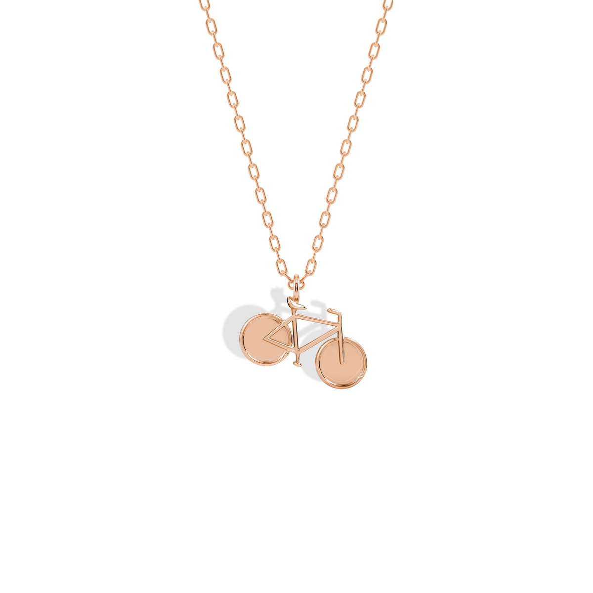 14K rose gold bicycle charm with a warm pink frame