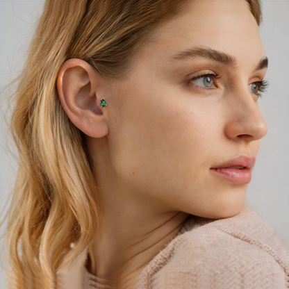 Birthstone Gemstone Custom Drop Flatback Ear Piercing 14K Gold / Silver