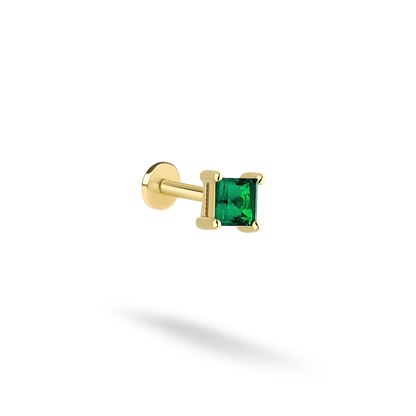 Birthstone Gemstone Custom Square Flatback Ear Piercing 14K Gold