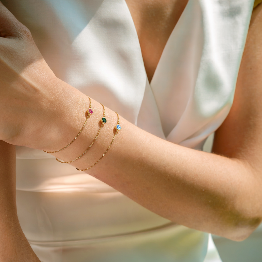 Birthstone Gemstone Solitaire Bracelet 14K Gold