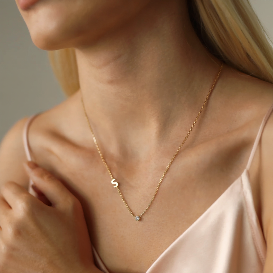 Custom 14K Gold Necklace with Birthstone and Initial Charm
