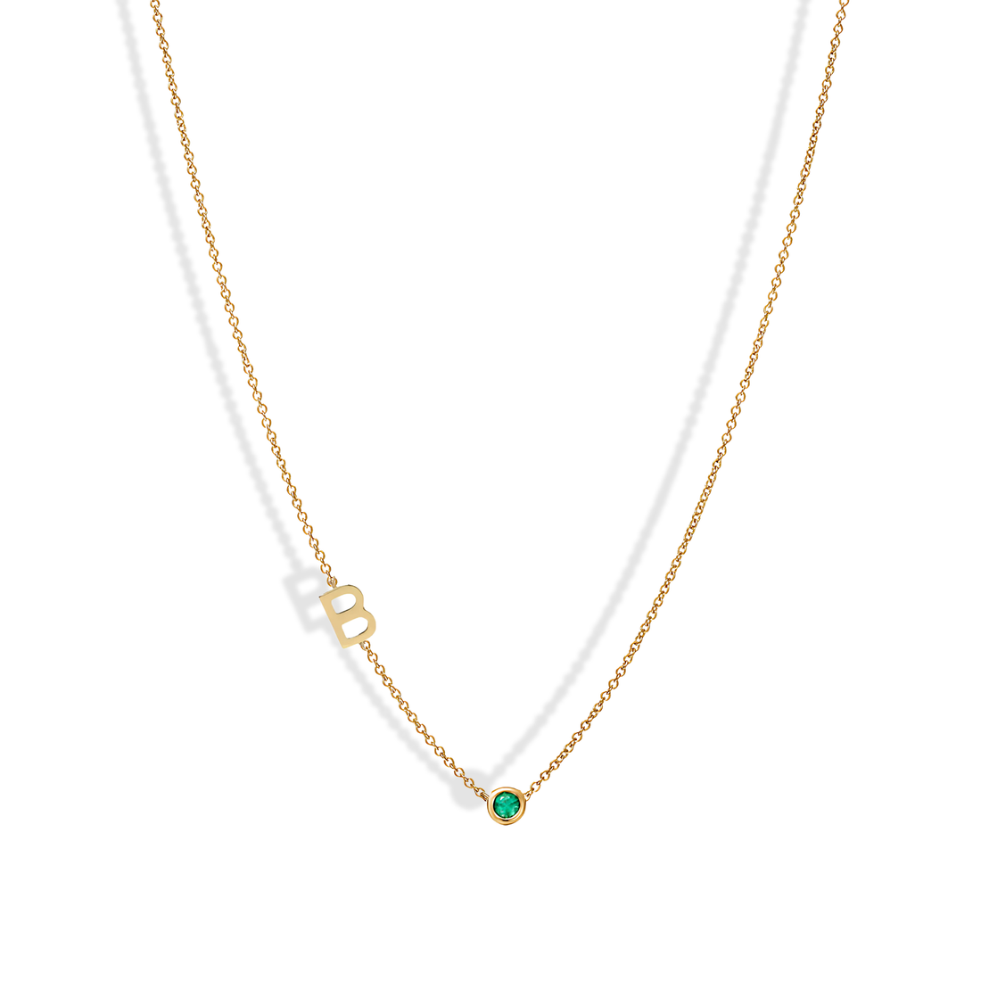 Birthstone Initial Letter Custom Necklace 14K Gold