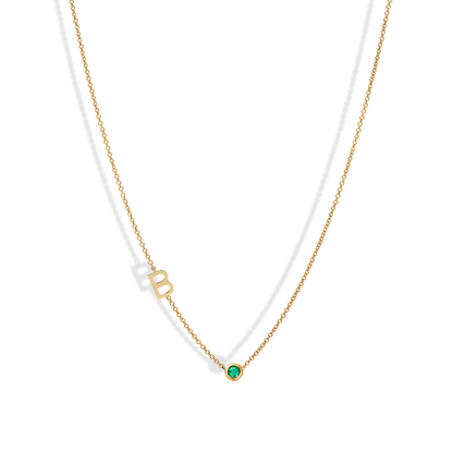Birthstone Initial Letter Custom Necklace 14K Gold