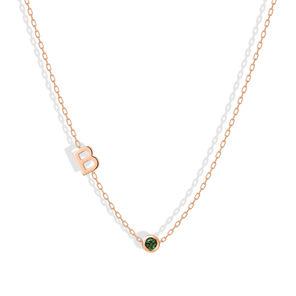 Birthstone Initial Letter Custom Necklace 14K Gold / Silver