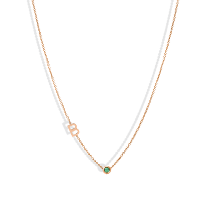 Birthstone Initial Letter Custom Necklace 14K Gold