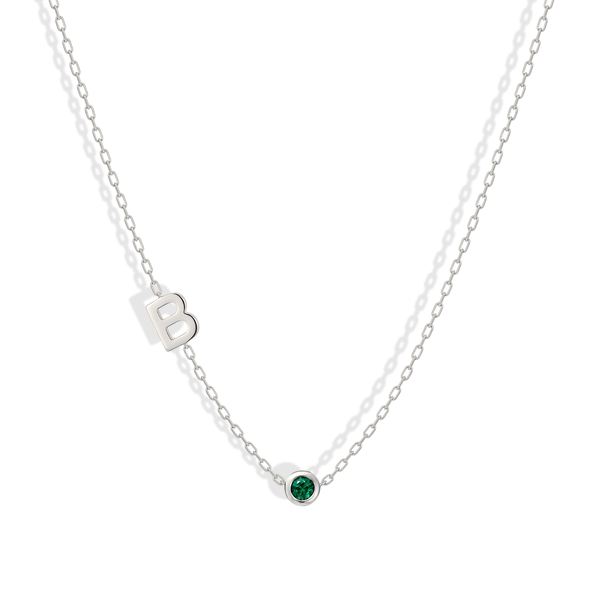 Birthstone Initial Letter Custom Necklace 14K Gold / Silver